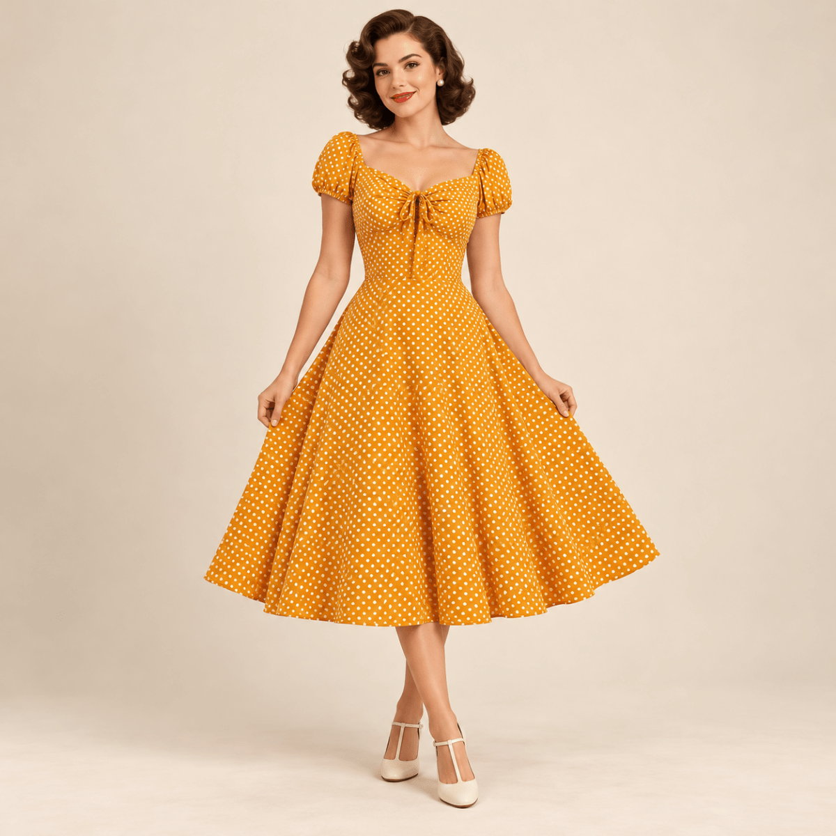Robe Années 50 Jaune Petits Pois - Louise Vintage