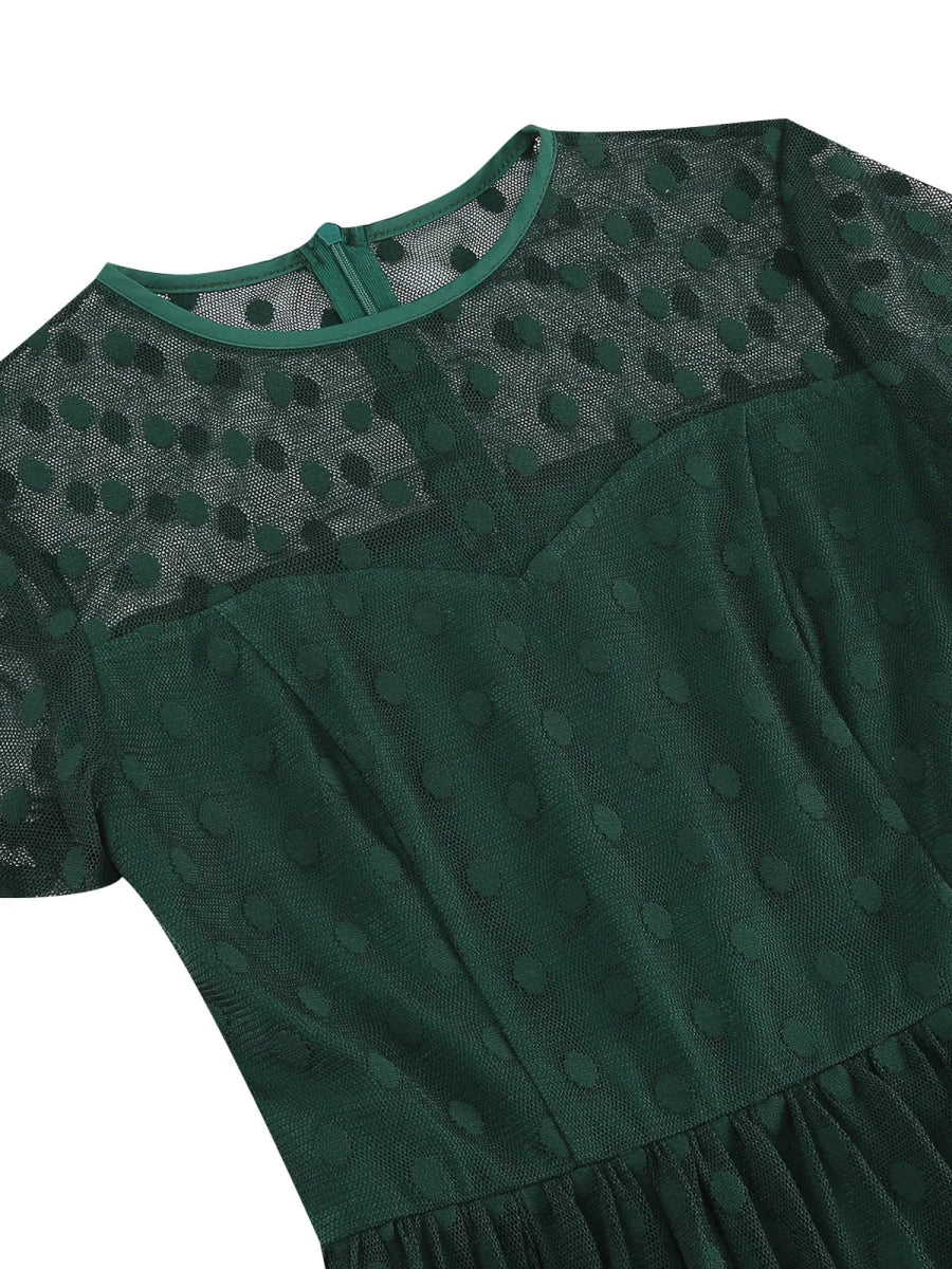 Robe Années 50 Vintage Vert Pois - Louise Vintage