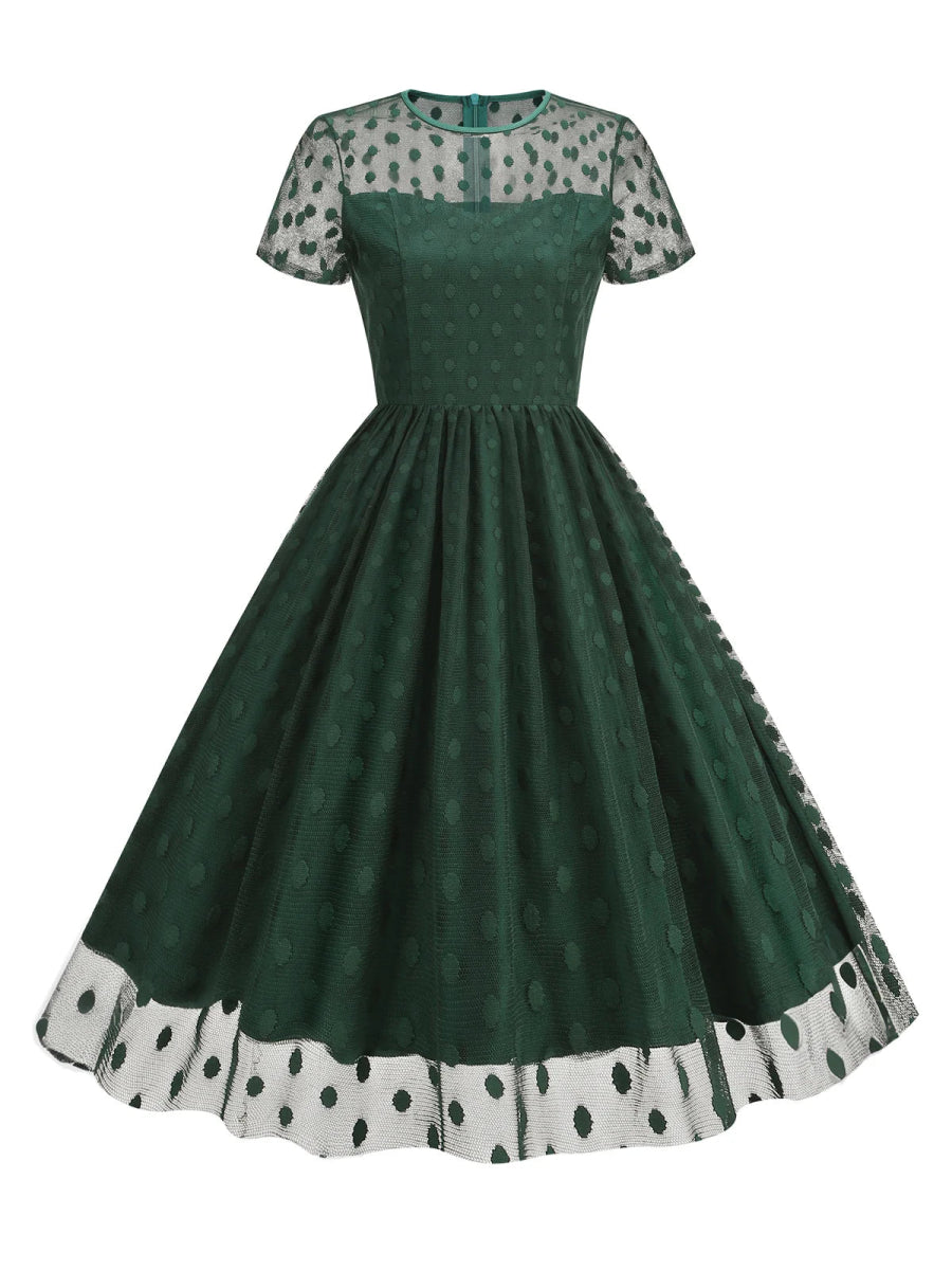 Robe Années 50 Vintage Vert Pois - Louise Vintage