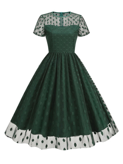 Robe Années 50 Vintage Vert Pois - Louise Vintage