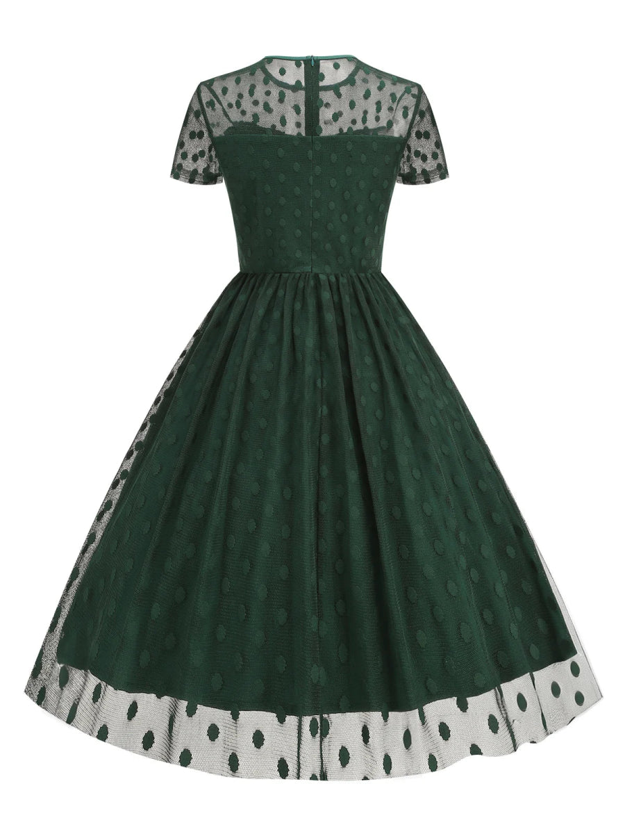 Robe Années 50 Vintage Vert Pois - Louise Vintage