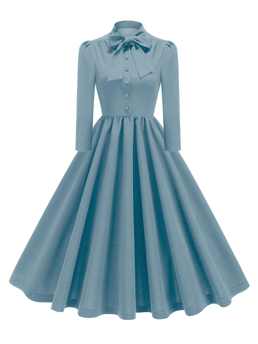 Robe Années 60 Bleu Unie - Louise Vintage
