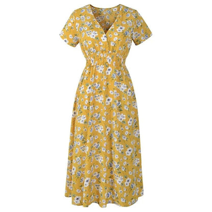 Robe Années 60 Elastique Jaune - Louise Vintage
