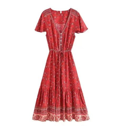 Robe Années 70 Hippie Rouge - Louise Vintage