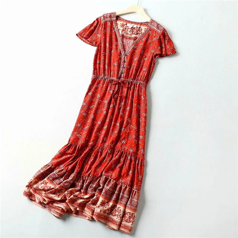 Robe Années 70 Hippie Rouge - Louise Vintage