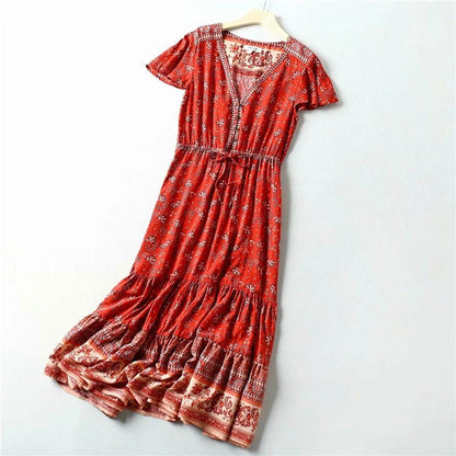 Robe Années 70 Hippie Rouge - Louise Vintage