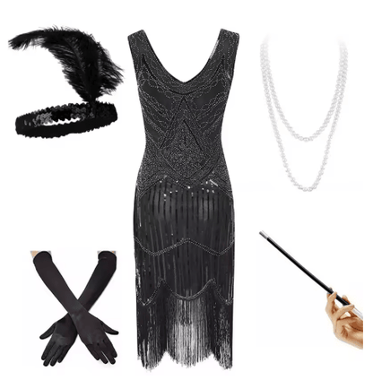Robe Cabaret Année 20 Argent (Avec Accessoires) - Louise Vintage