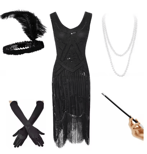 Robe Cabaret Année 20 Noire (Avec Accessoires) - Louise Vintage