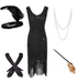 Robe Cabaret Année 20 Noire (Avec Accessoires) - Louise Vintage
