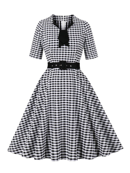 Robe Carreaux Noire Vintage 40s - Louise Vintage