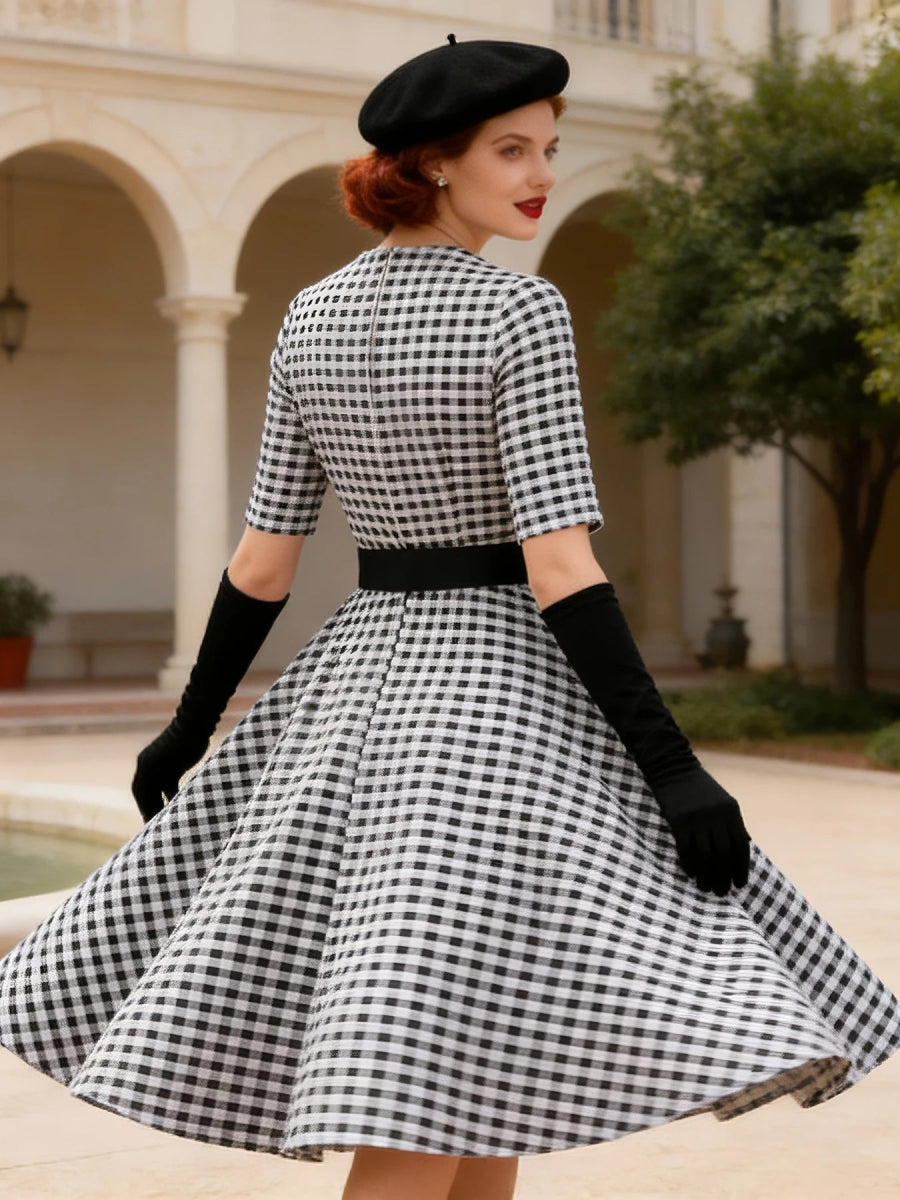 Robe Carreaux Noire Vintage 40s - Louise Vintage