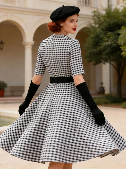 Robe Carreaux Noire Vintage 40s - Louise Vintage
