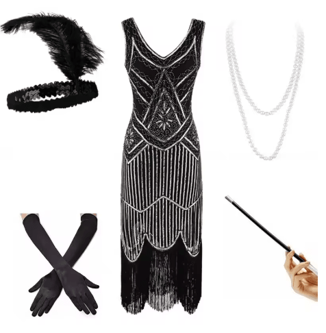 Robe Charleston Année 20 Noire (Avec Accessoires) - Louise Vintage