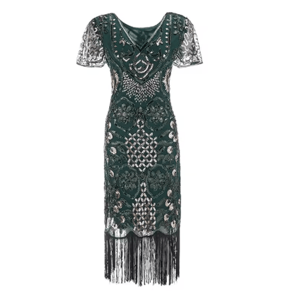 Robe Cocktail Année 20 Verte - Louise Vintage