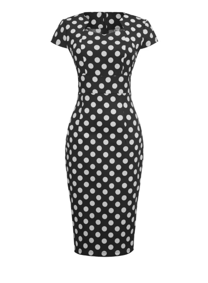 Robe Crayon Année 50 Noir Pois - Louise Vintage
