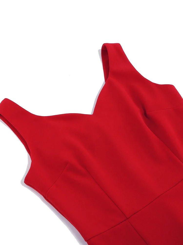 Robe Crayon Année 50 Rouge Unie - Louise Vintage