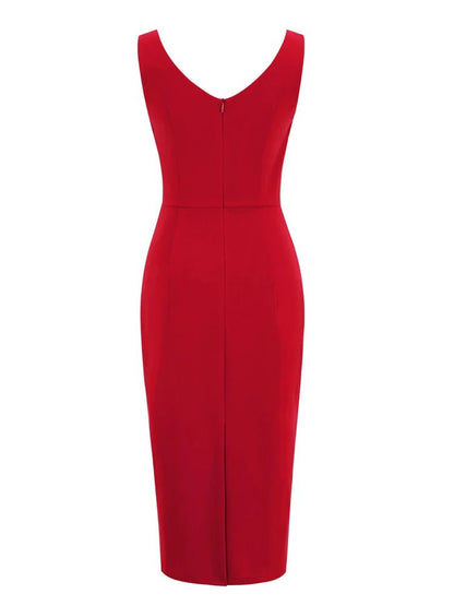 Robe Crayon Année 50 Rouge Unie - Louise Vintage