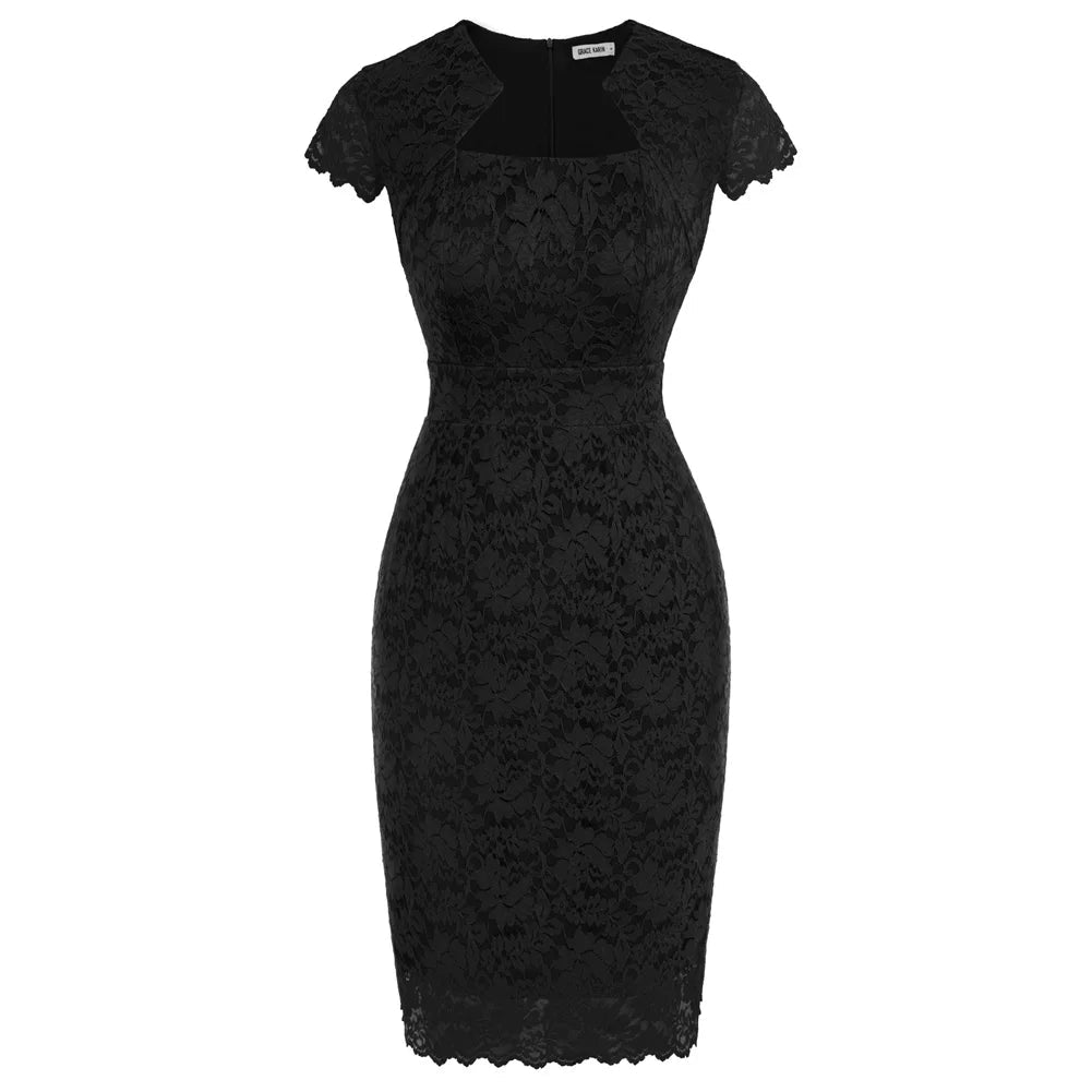 Robe Crayon Dentelle Vintage Noire - Louise Vintage
