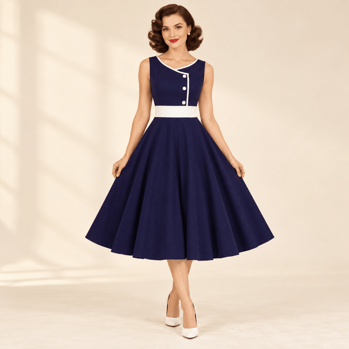 Robe de Cérémonie Année 50 Marine - Louise Vintage