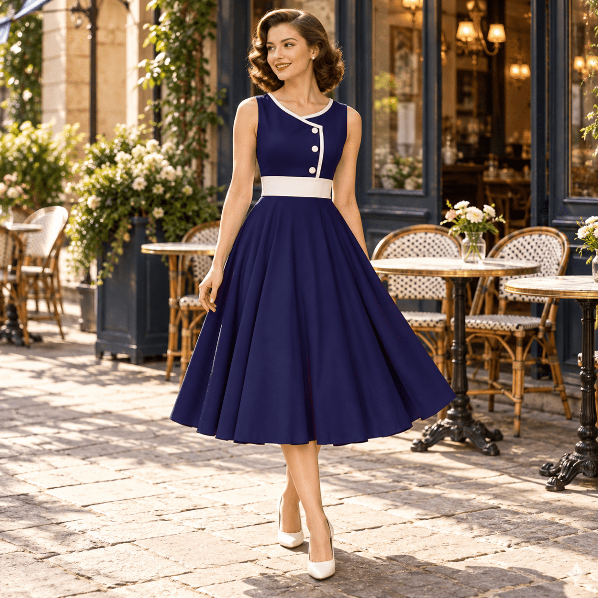 Robe de Cérémonie Année 50 Marine - Louise Vintage