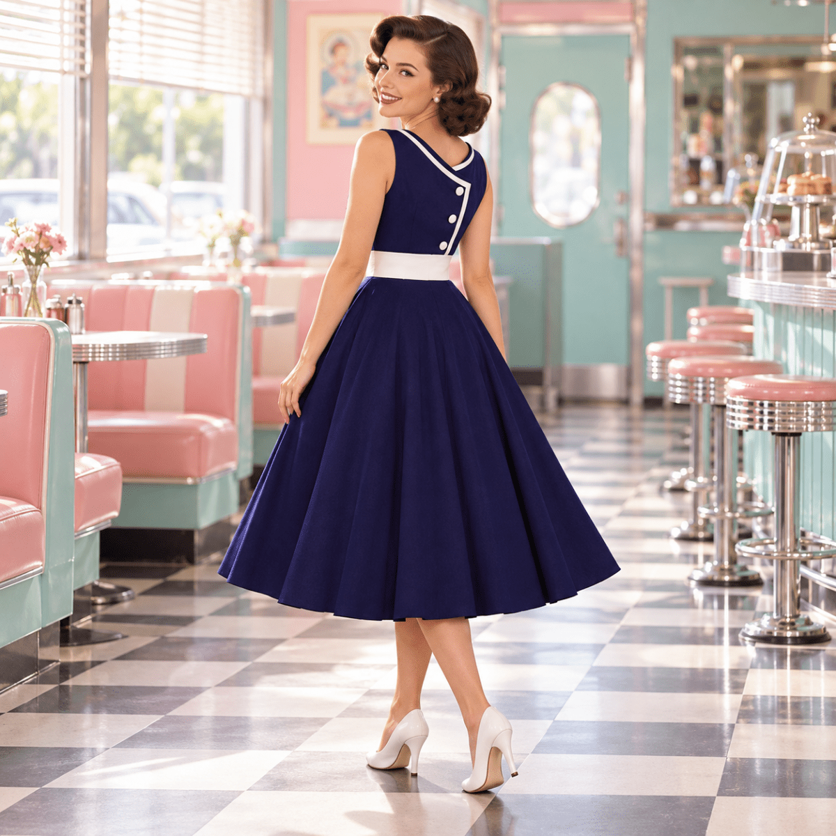 Robe de Cérémonie Année 50 Marine - Louise Vintage