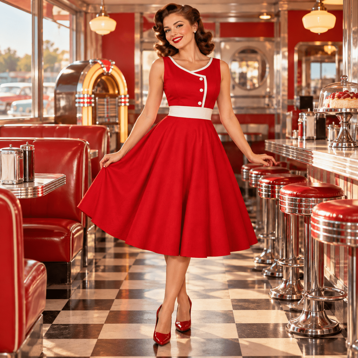 Robe de Cérémonie Année 50 Rouge - Louise Vintage