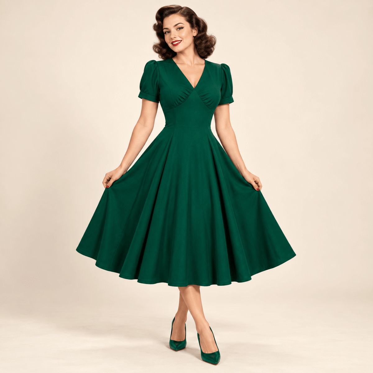 Robe de Cérémonie Année 50 Verte - Louise Vintage