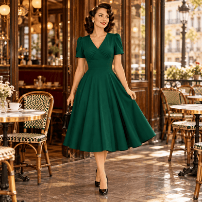 Robe de Cérémonie Année 50 Verte - Louise Vintage