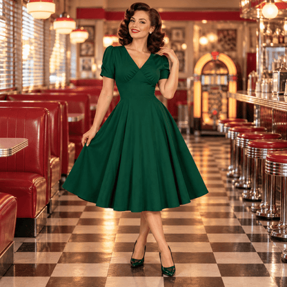 Robe de Cérémonie Année 50 Verte - Louise Vintage