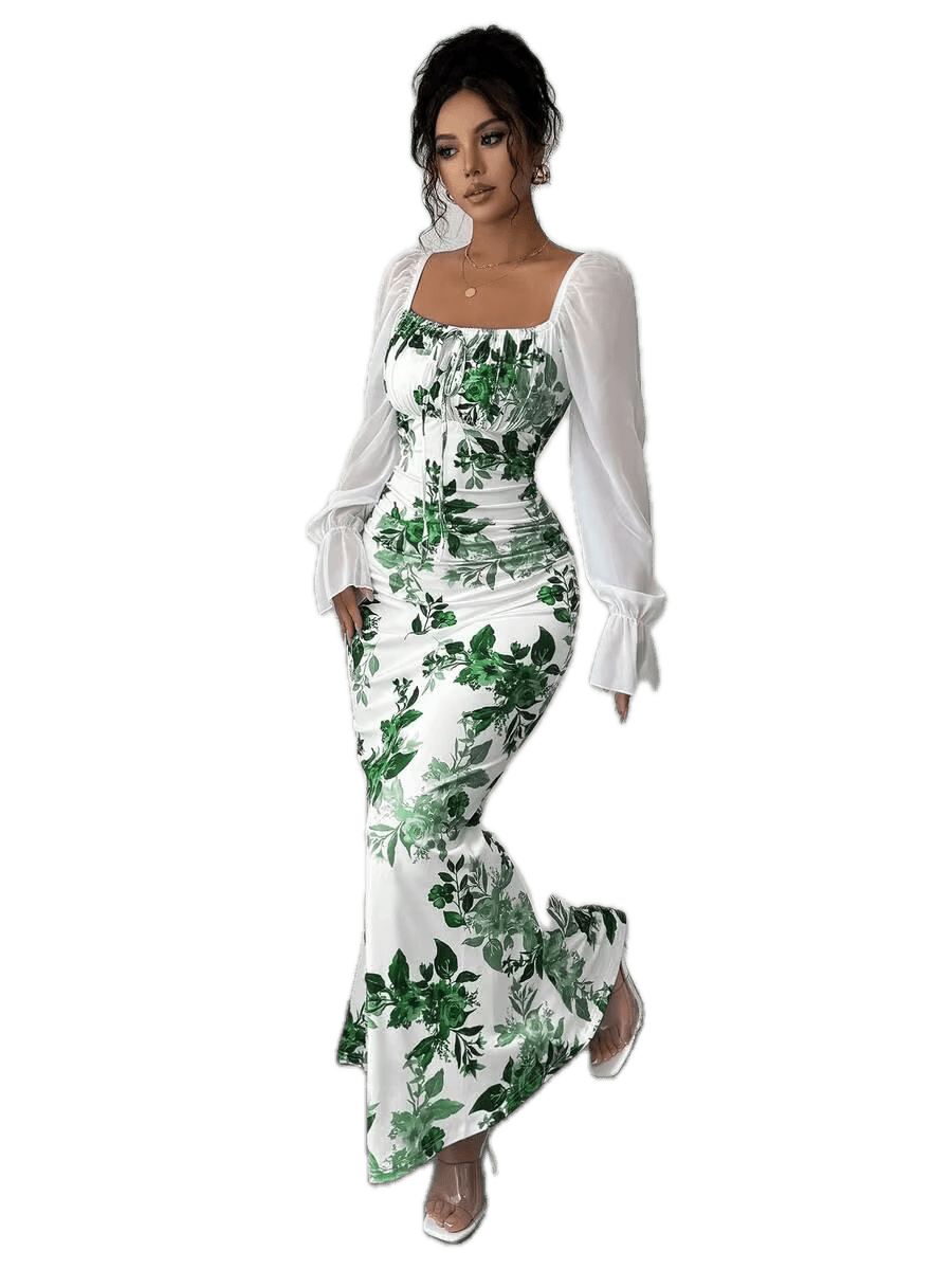 Robe de Cérémonie Vintage Fleurie Verte - Louise Vintage