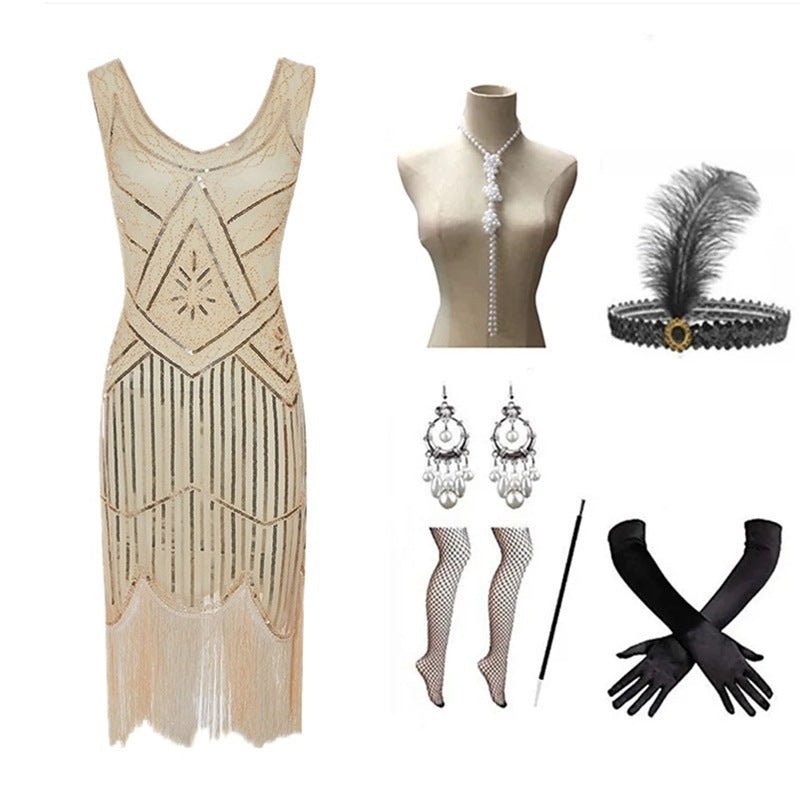 Robe de Cocktail Année 20 Dorée (Avec Accessoires) - Louise Vintage