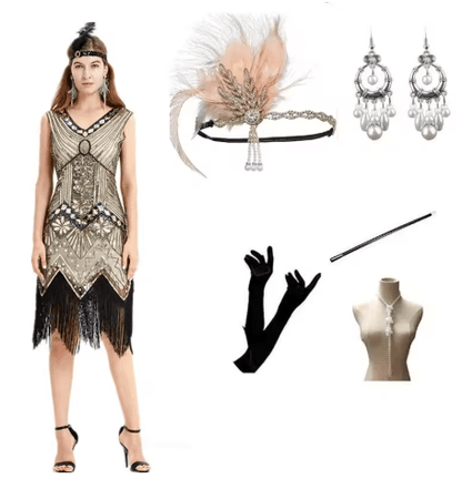 Robe de Cocktail Année 20 Dorée (Avec Accessoires) - Louise Vintage