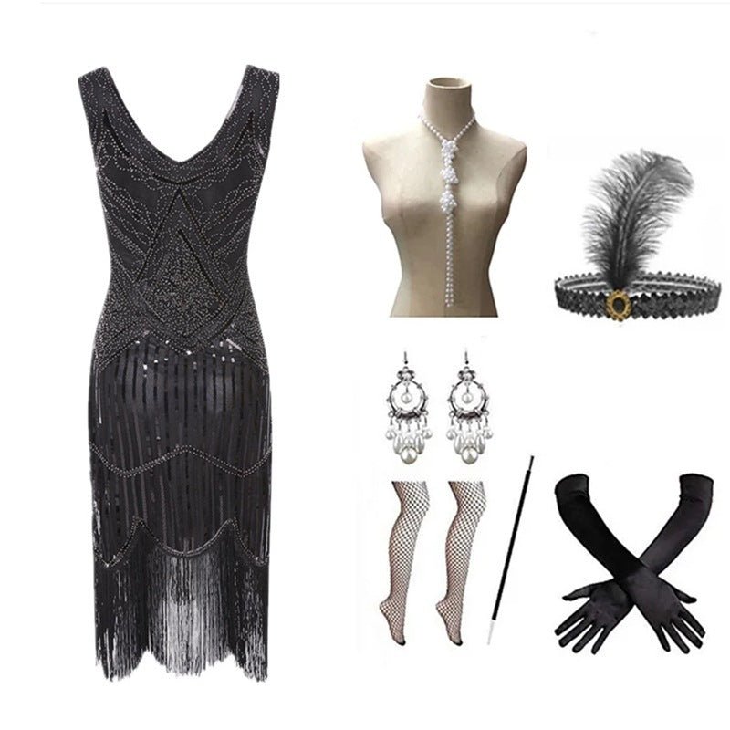 Robe de Cocktail Année 20 Noire (Avec Accessoires) - Louise Vintage