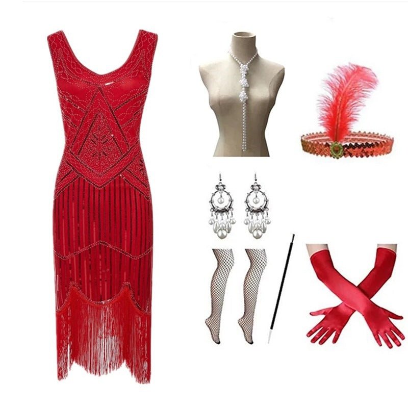Robe de Cocktail Année 20 Rouge (Avec Accessoires) - Louise Vintage