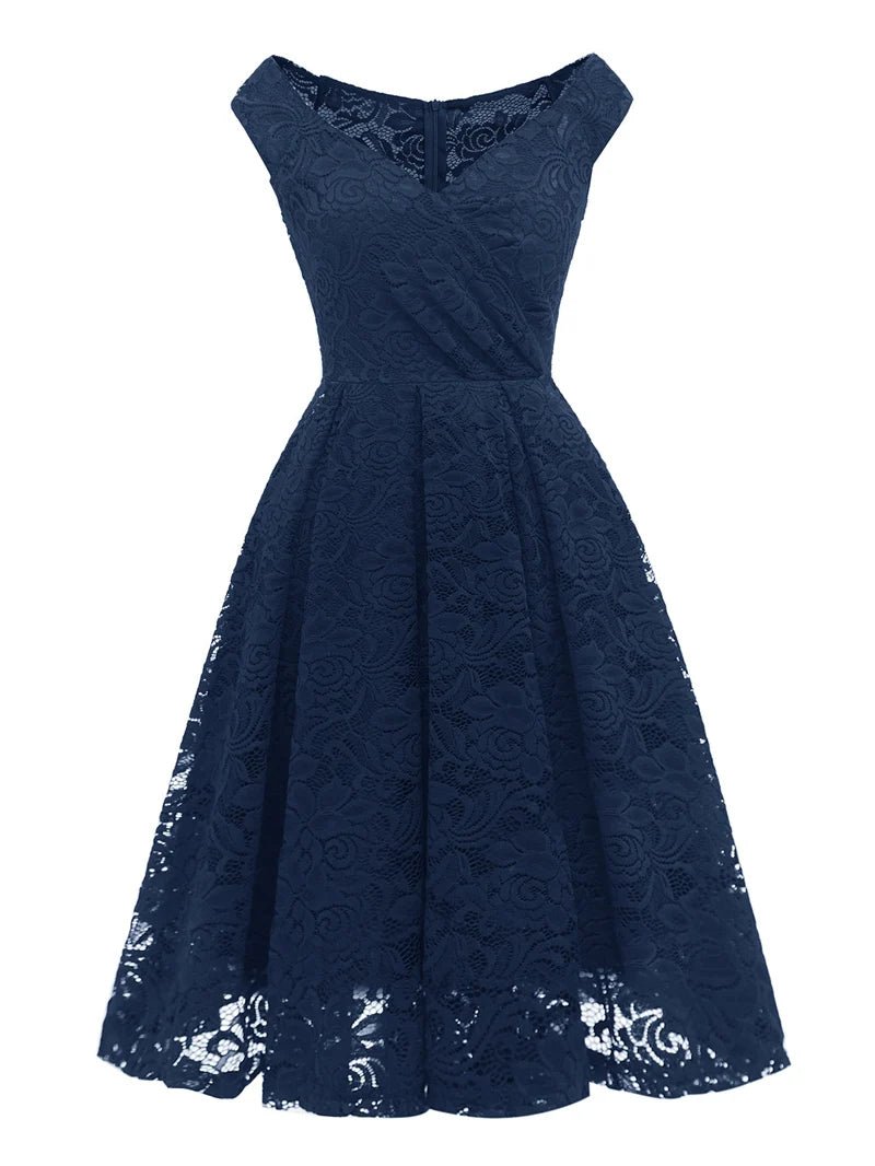 Robe de Soirée des Années 50 Dentelle Bleu - Louise Vintage