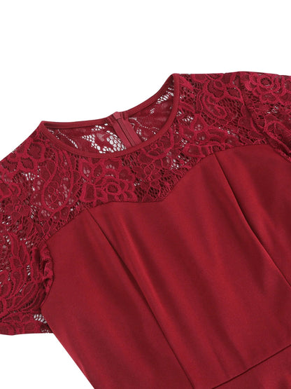 Robe de Soirée des Années 50 Dentelle Bordeaux - Louise Vintage