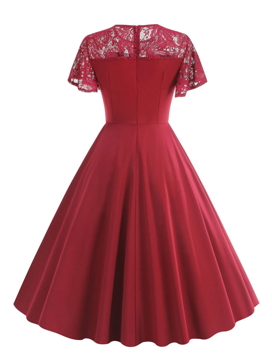 Robe de Soirée des Années 50 Dentelle Bordeaux - Louise Vintage
