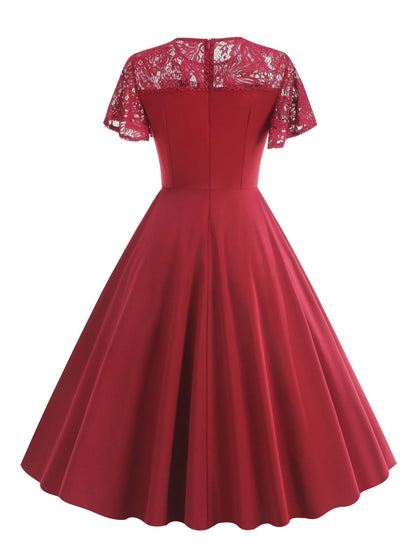 Robe de Soirée des Années 50 Dentelle Bordeaux - Louise Vintage
