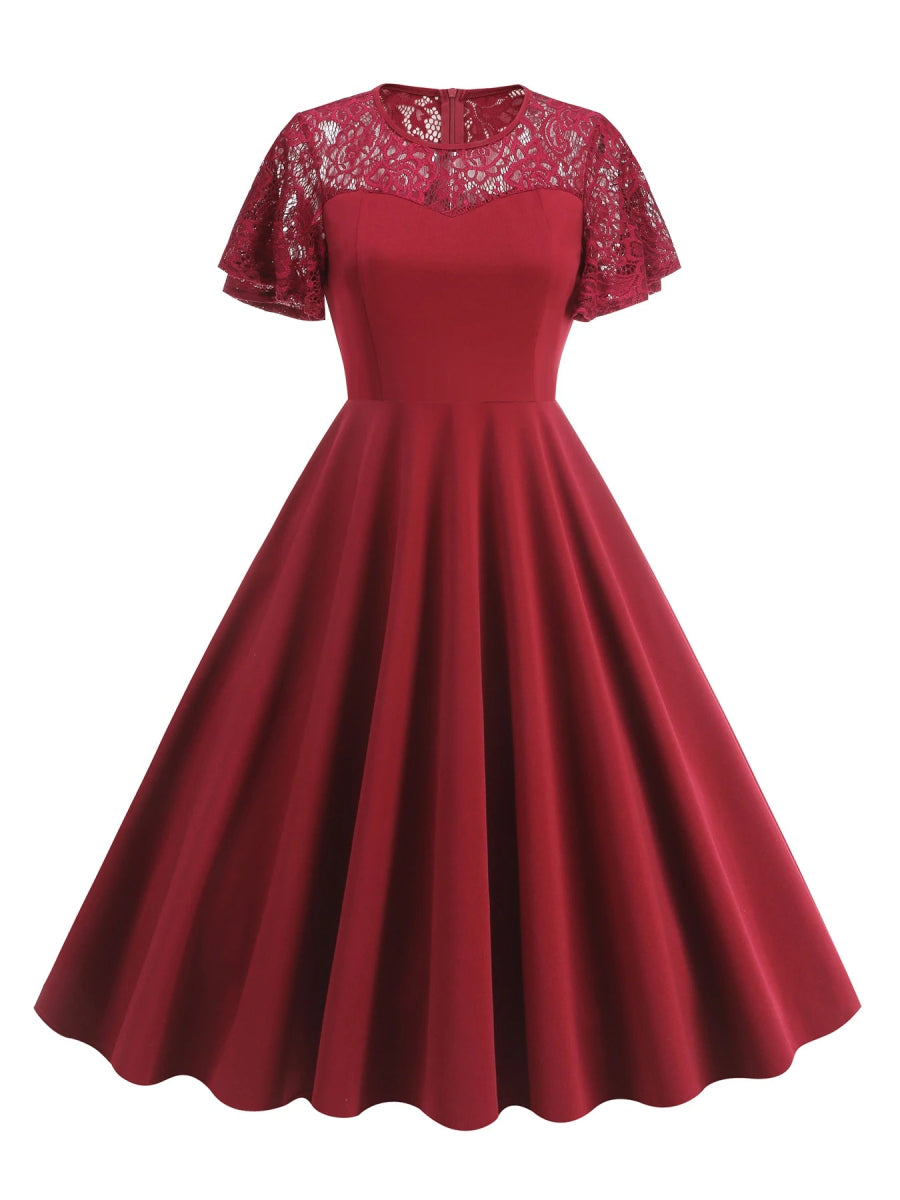 Robe de Soirée des Années 50 Dentelle Bordeaux - Louise Vintage