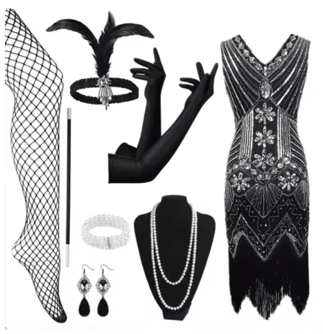 Robe des Années 20 30 Argent (Avec Accessoires) - Louise Vintage