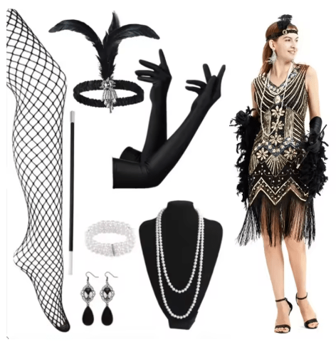 Robe des Années 20 30 Dorée (Avec Accessoires) - Louise Vintage