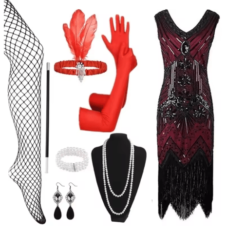 Robe des Années 20 30 Rouge (Avec Accessoires) - Louise Vintage