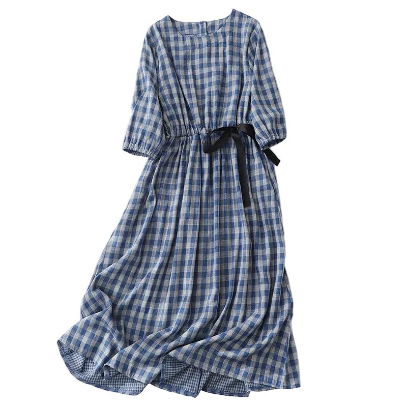 Robe Des Années 70 Bleue et Blanche - Louise Vintage