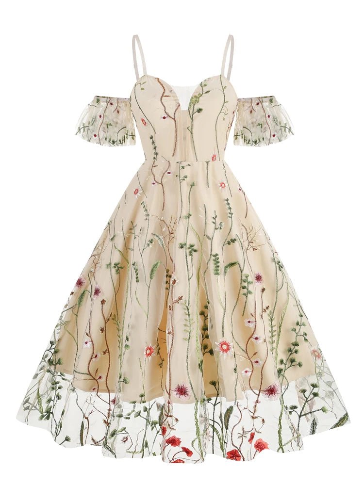 Robe Evasée Vintage Beige et Rose - Louise Vintage