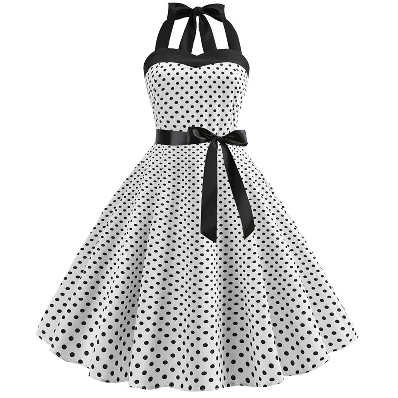 Robe Evasée Vintage Blanche Pois Noirs - Louise Vintage
