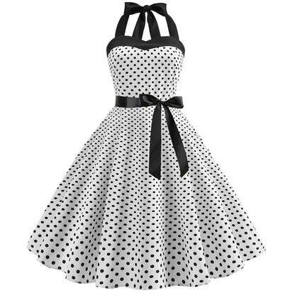 Robe Evasée Vintage Blanche Pois Noirs - Louise Vintage