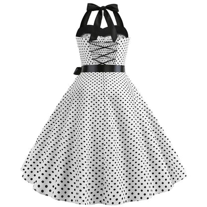 Robe Evasée Vintage Blanche Pois Noirs - Louise Vintage