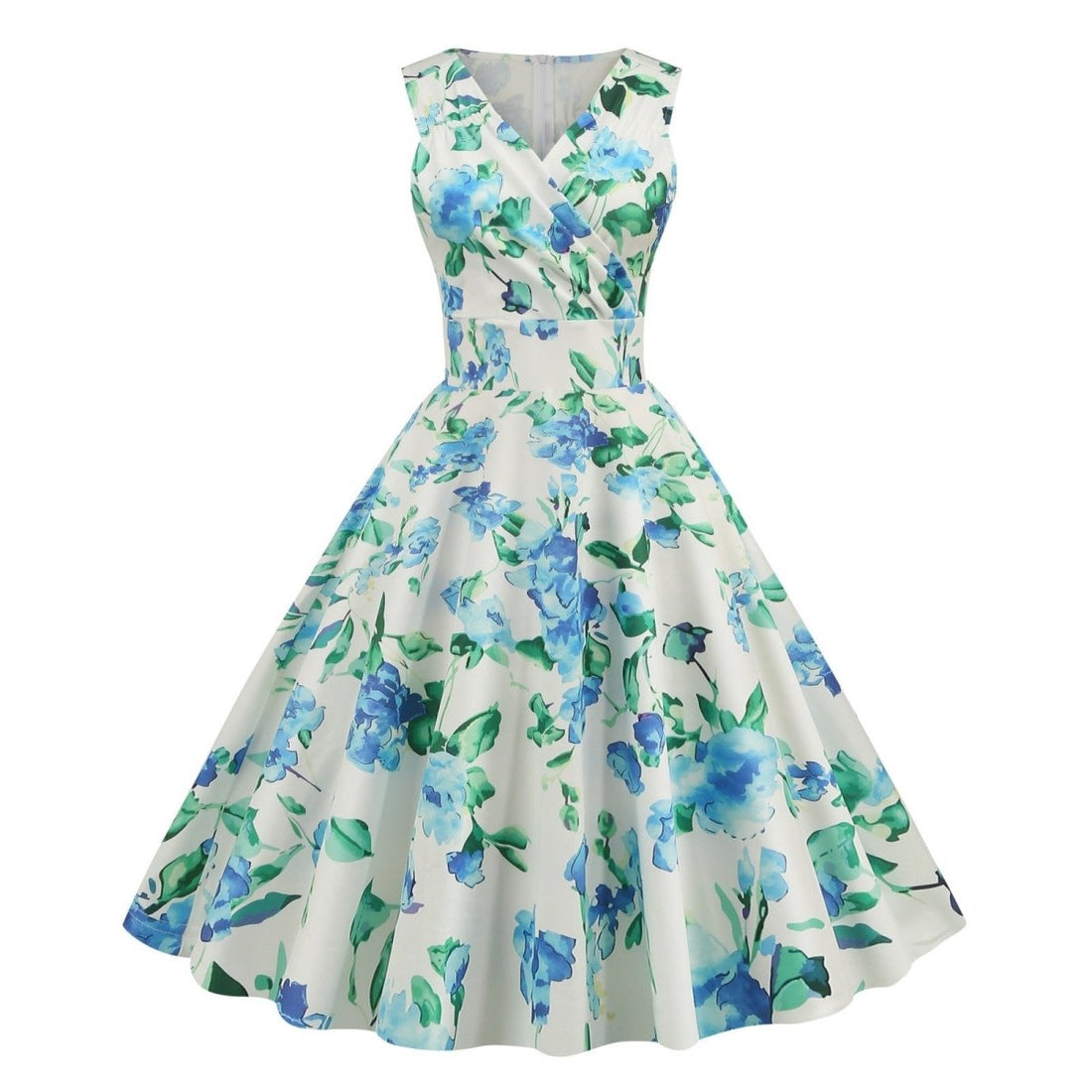 Robe Evasée Vintage Fleurs Bleues - Louise Vintage