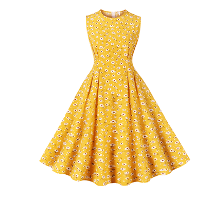 Robe Evasée Vintage Jaune Fleurs - Louise Vintage