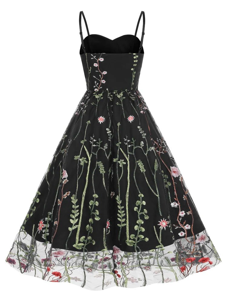 Robe Evasée Vintage Noire Fleurie - Louise Vintage